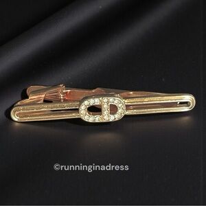 Authentic Vintage Christian Dior CD Logo Gold Rhinestones Tie Bar